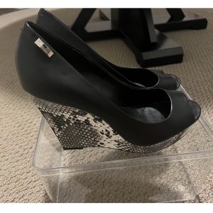 Calvin Klein snake and black wedge peep toe shoes